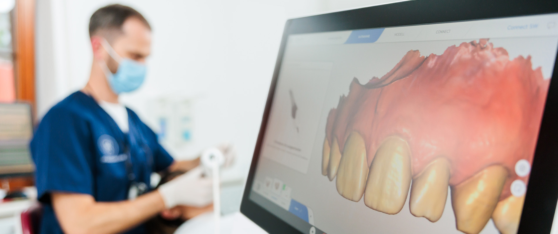 Aufnahme eines 3D-Zahnbogens auf Monitor/Bildschirm